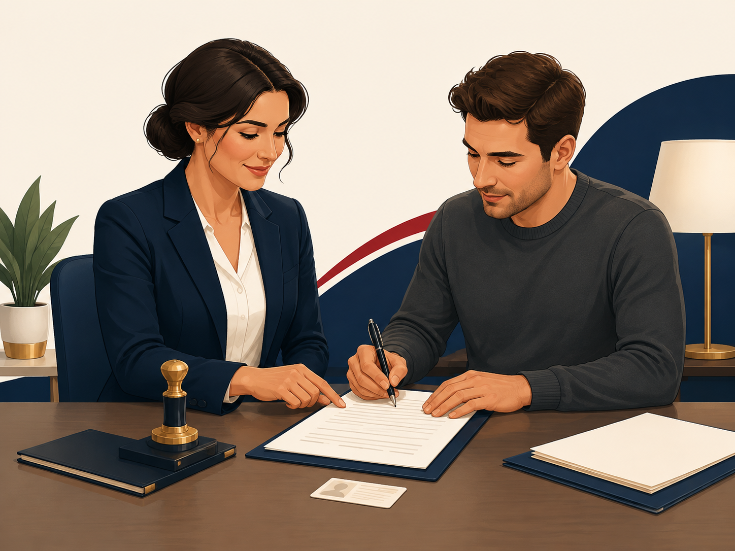 Notary assisting a client who is signing a document